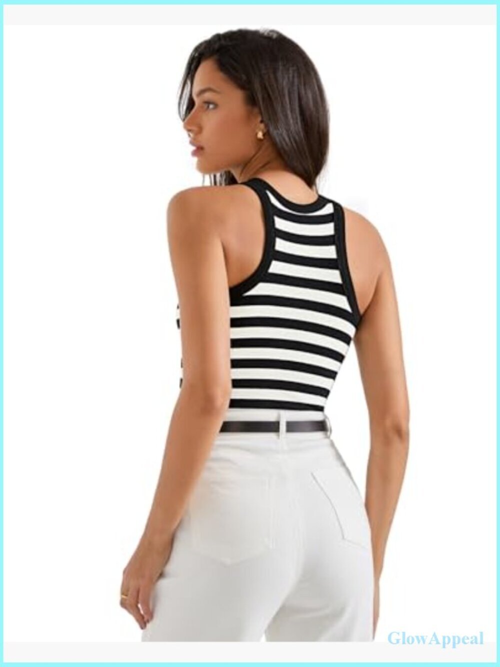 Padded Ribbed Tank Tops High Neck Racerback Built In Bra - Picture 4 of 7